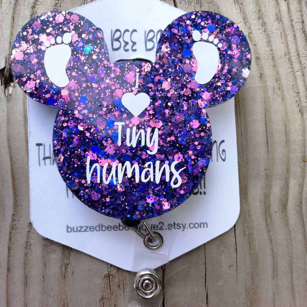 I love tiny humans Mickey mouse head retractable name badge reel ID hold… - Picture 2 of 3